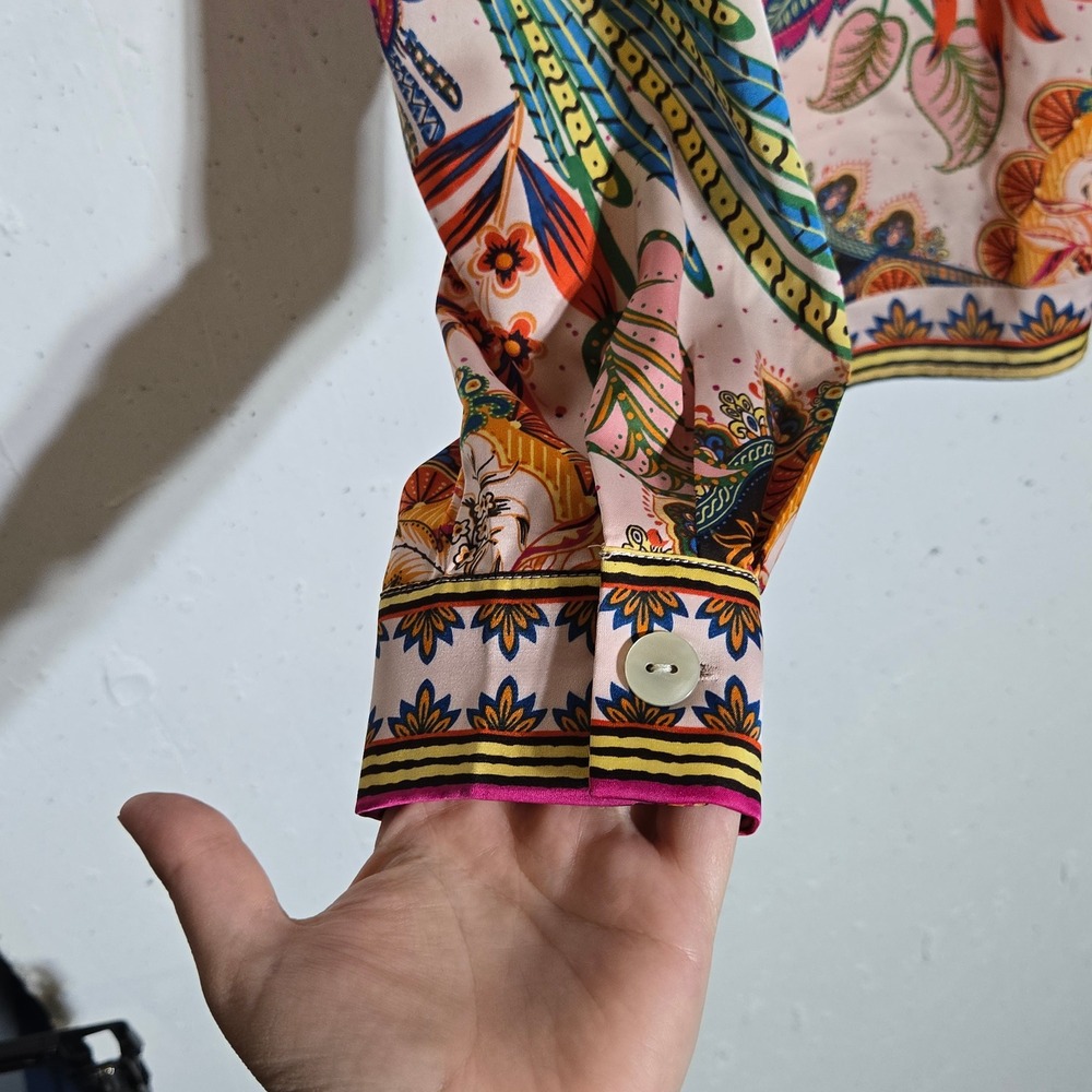 Rachel Zoe Tropical Bird Long Sleeve Button Shirt M Maximalist Statement Indie - Picture 5 of 8